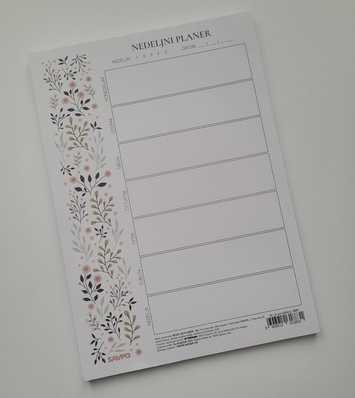 NEDELJNI PLANER A/5