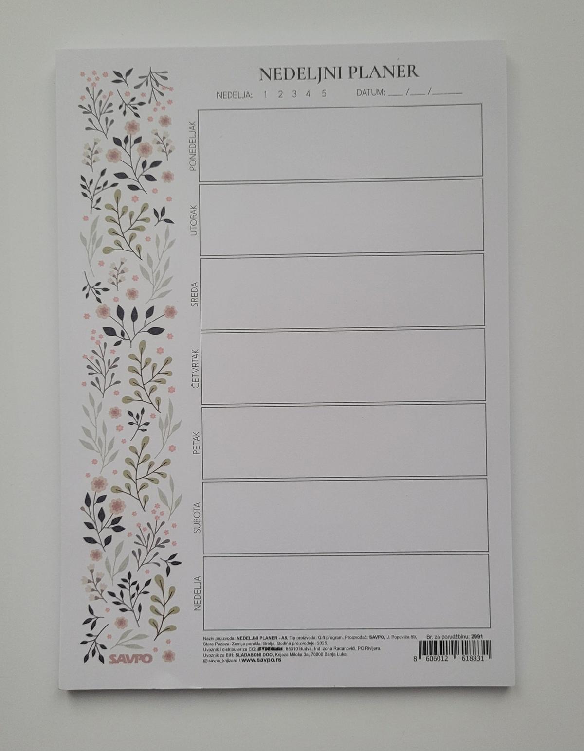 NEDELJNI PLANER A/5
